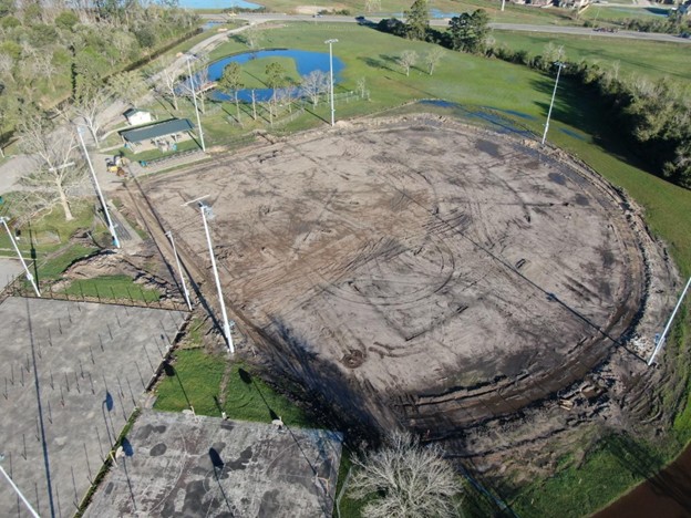 Arial angle of Lobit Park facing north with grade baseball field and parking lot upgrades