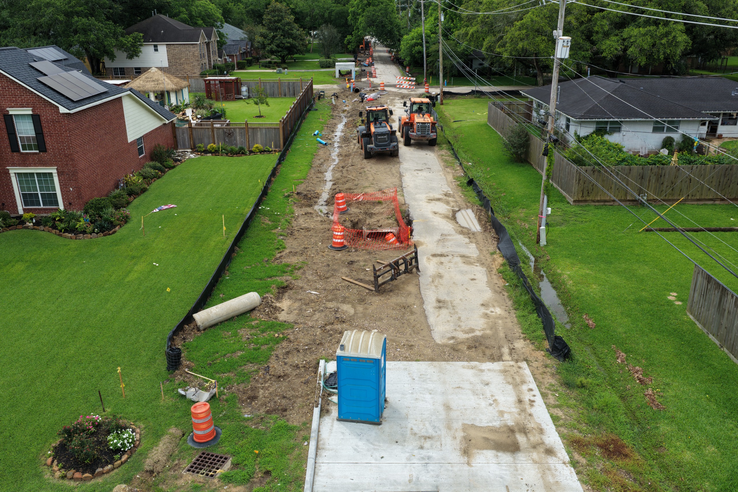 Crews have started again on underground utilities and have completed the water main installation